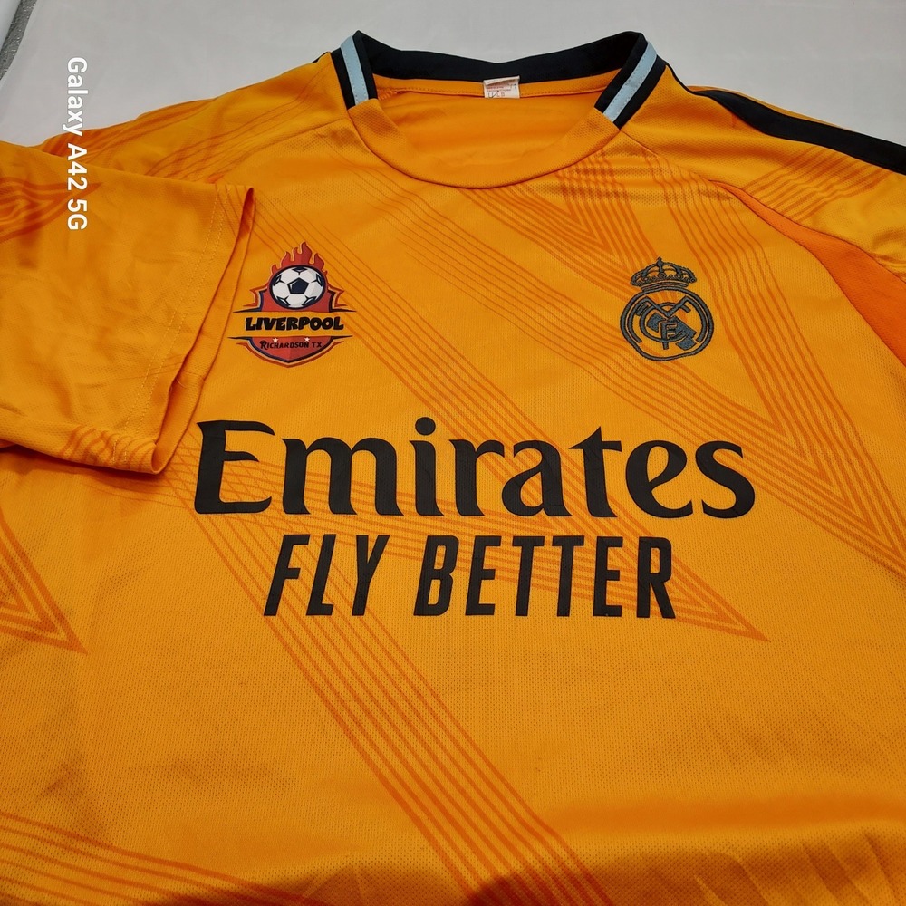 Real Madrid Emirates Fly Better Orange Soccer Jersey Men 2XL Jesus A 3 Liverpool